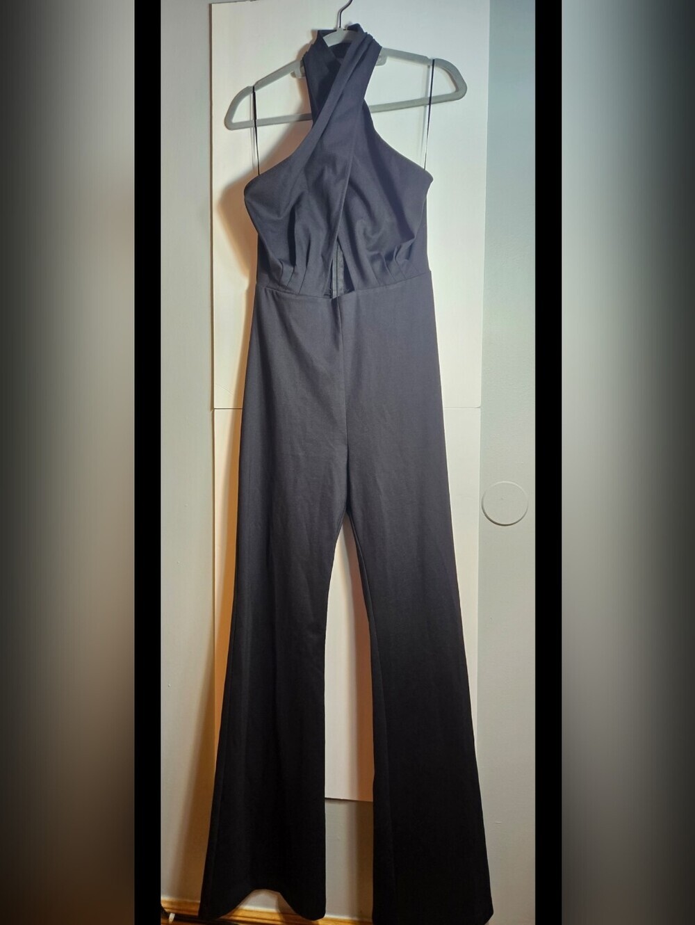 Amanda Uprichard X Zahara Black Cross-Halter Wide-Leg Jumpsuit